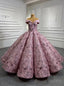 Pink Ball Gowns Sequins Appliques Luxury Prom Dress