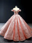 Pink Ball Gowns Sequins Appliques See Through V Neck Quinceanera Dress