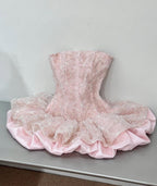 Pink Ball Gowns Strapless Satin Lace Short Homecoming Dresses 17Th Birthday Outfits