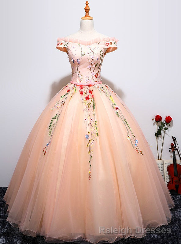 Pink Ball Gowns Tulle Appliques Off The Shoulder Quinceanera Dresses Main image