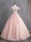 Pink Ball Gowns Tulle Off the Shoulder Appliques Quinceanera Dresses