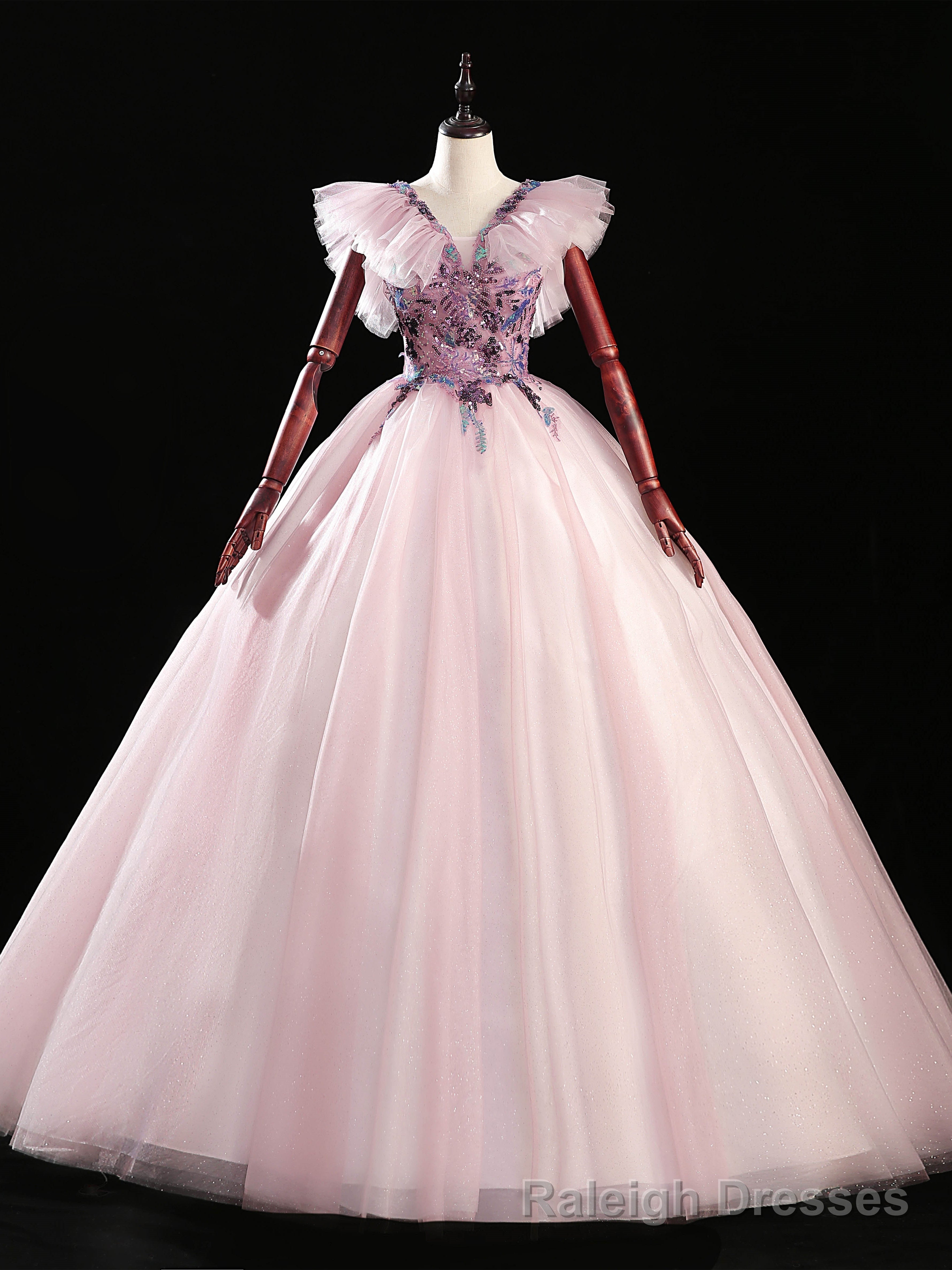 Pink Ball Gown Tulle Sequins Beading Quinceanera Dress Main image