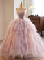 Pink Ball Gowns Tulle Spaghetti Straps Prom Dress