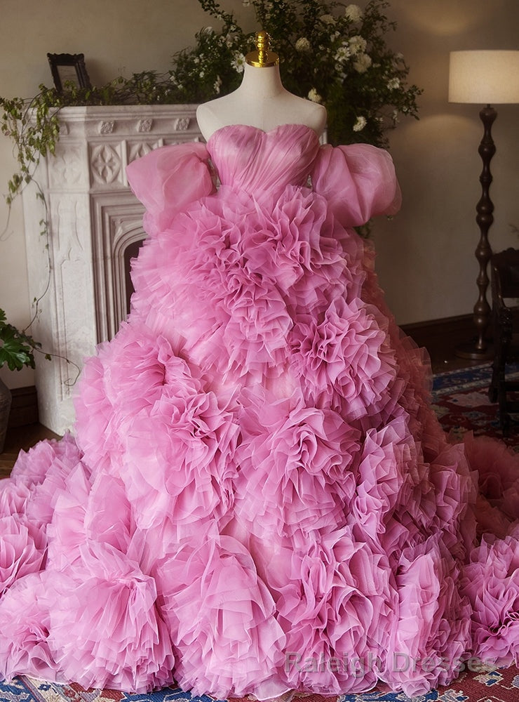 Pink Ball Gowns Tulle Strapless Princess Quinceanera Dress Main image