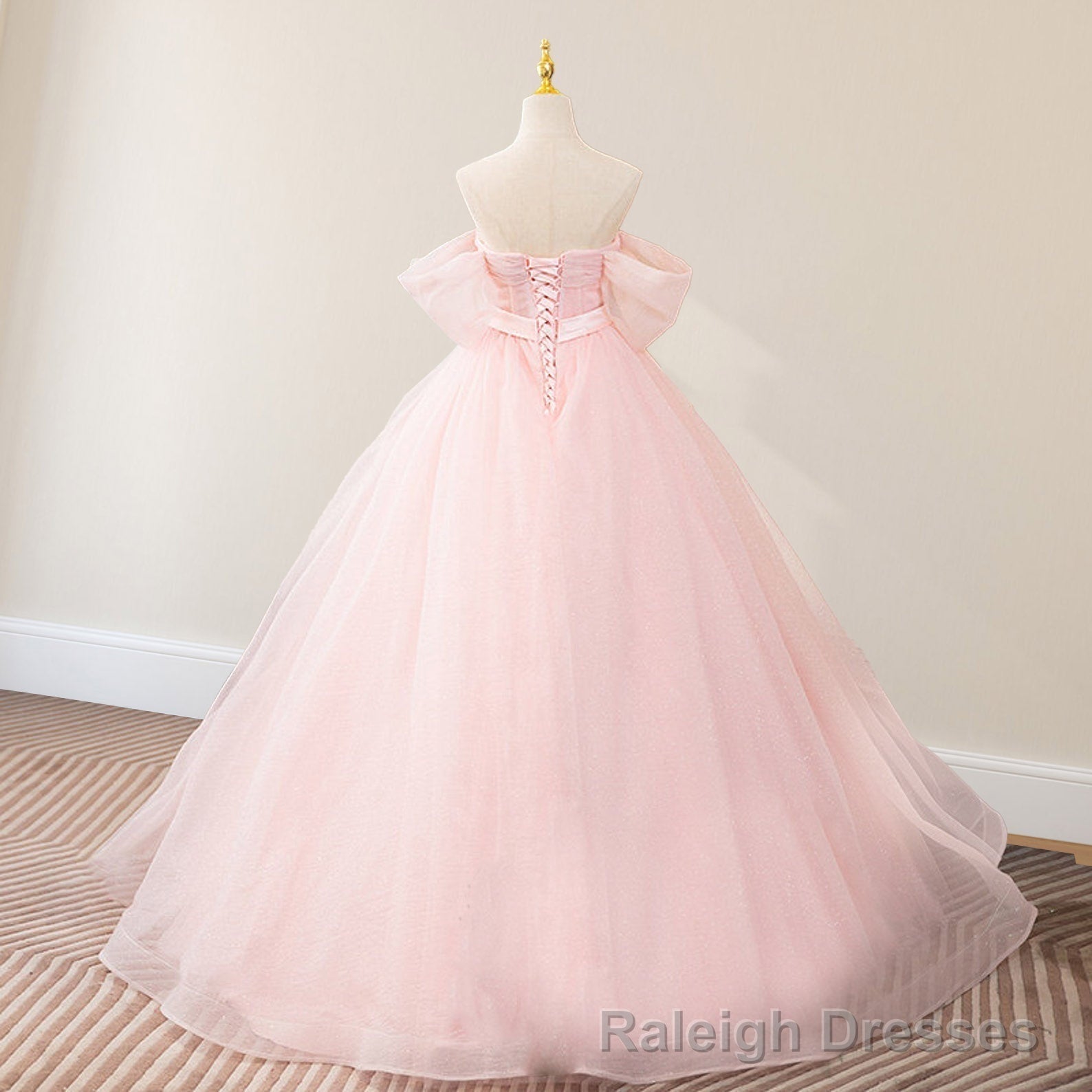Pink Ball-Gown Tulle Sweetheart Floor-Length Wedding Dress with Sashes Secondary image