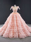 Pink Ball Gown Tulle V-neck Backless Beading Long Prom Dress