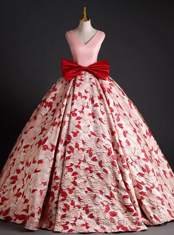 Pink Ball Gown V-neck Quinceanera Dress With Bow Main image