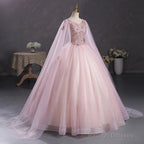 Pink Ball Gowns V-Neckline Floral Lace Sweet 16 Dresses Pink Ball Gowns Prom Dresses