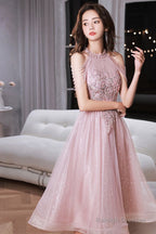 Pink Beaded Tulle Short Homecoming Dresses Pink Prom Dresseses