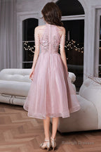 Pink Beaded Tulle Short Homecoming Dresses Pink Prom Dresseses