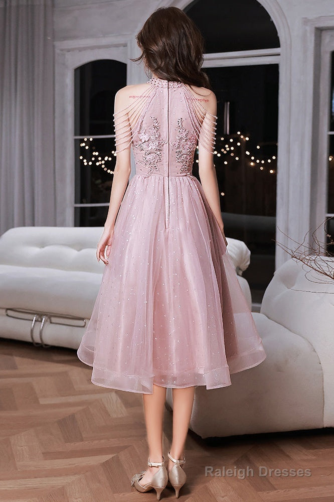 Pink Beaded Tulle Short Homecoming Dresses Pink Prom Dresseses
