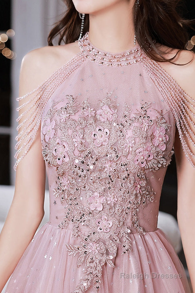 Pink Beaded Tulle Short Homecoming Dress, Pink Prom Dress Party Dress