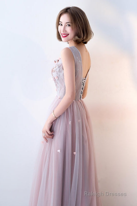 Pink Beaded V-Neckline Tulle Long Prom Dress Pink Prom Dress Prom Dress Secondary image