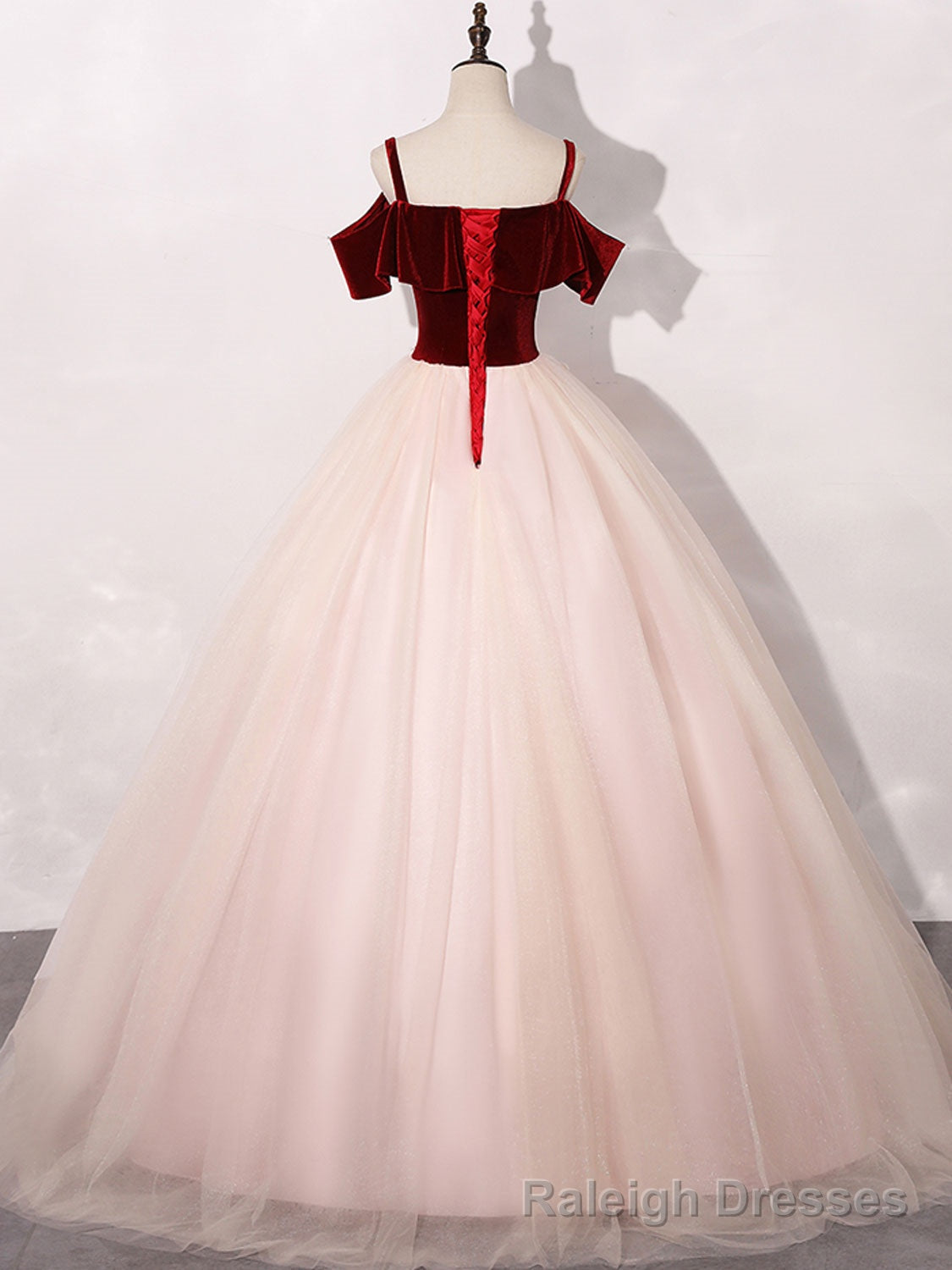 Pink/Burgundy Tulle Long Prom Dresses, A Line Formal Sweet 16 Dress with Lace