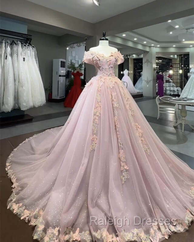 Pink Butterfly Embroidery Ball Gown Dress