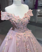 Pink Butterfly Embroidery Ball Gown Dress