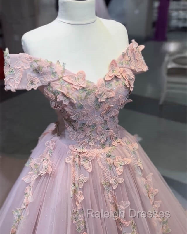 Pink Butterfly Embroidery Ball Gowns Dress