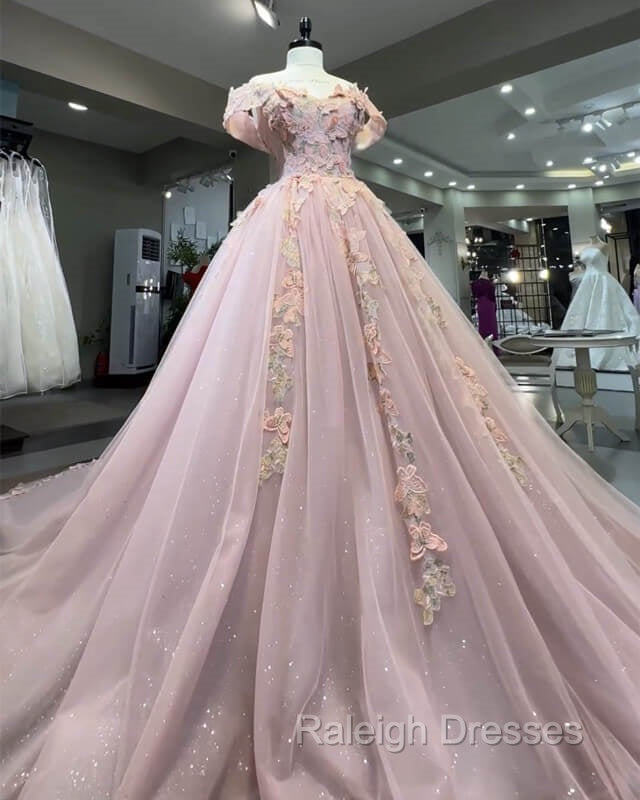 Pink Butterfly Embroidery Ball Gowns Dress
