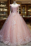 Pink Cap Sleeves Ball Gown Tulle With Lace Sweet 16 Prom Dress Long Quinceanera Dress