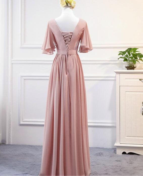 Pink Chiffon Bridesmaid Dress Long Prom Gowns