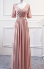 Pink Chiffon Bridesmaid Dress Long Prom Gowns