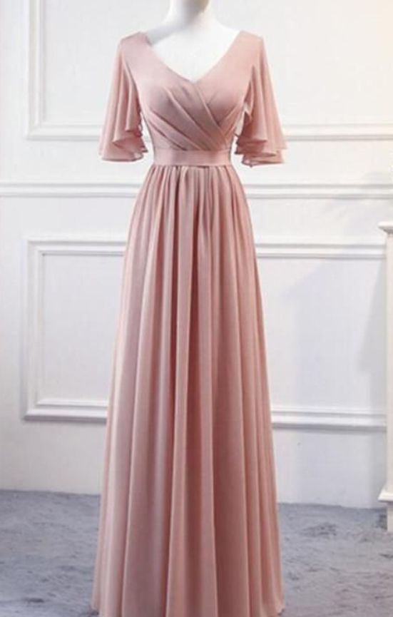 Pink Chiffon Bridesmaid Dress Long Prom Gowns