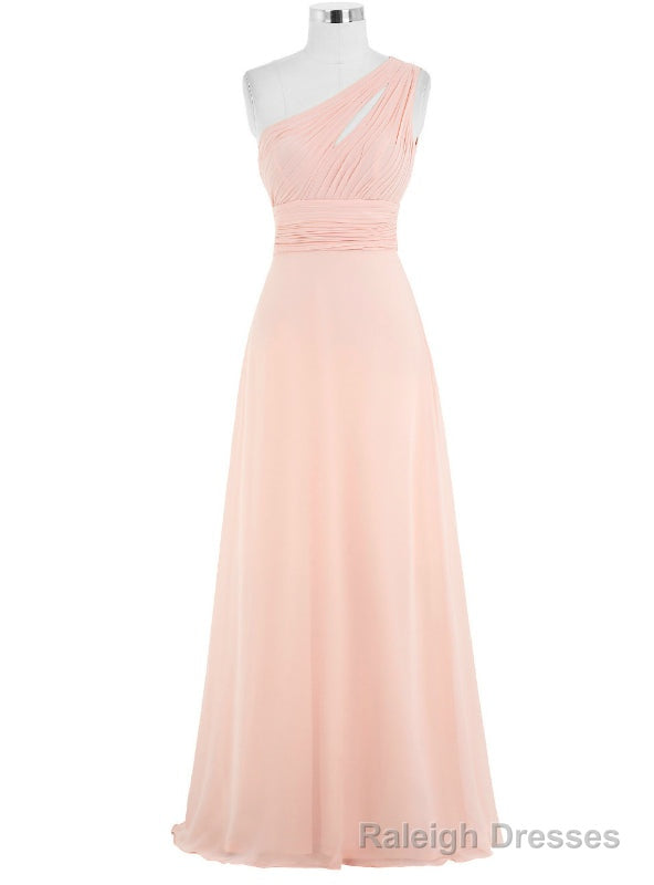 Pink Chiffon Floor Length A Line One Shoulder Bridesmaid Dress Main image