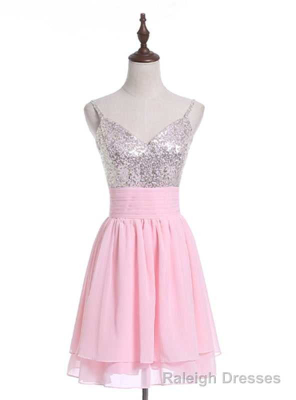 Pink Chiffon Sequins Sleeveless Homecoming Dress Main image