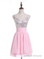 Pink Chiffon Sequins Sleeveless Homecoming Dress