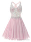 Pink Chiffon V-neck Homecoming Dress