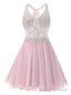 Pink Chiffon V Neck Homecoming Dress