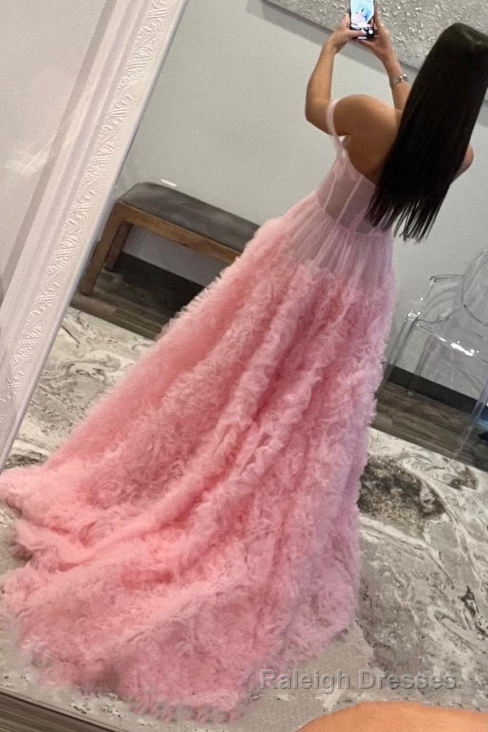 Pink Corset Off the Shoulder Long Prom Dress with Ruffles Secondary image
