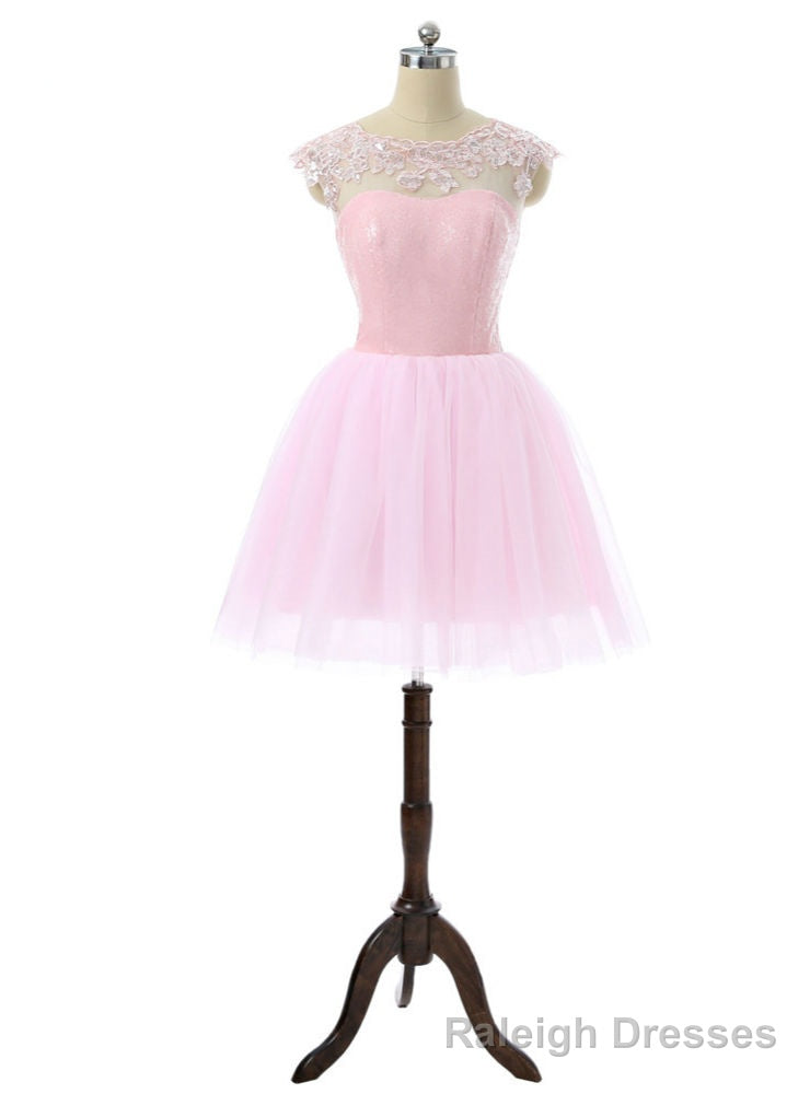 Pink Elegant Homecoming Dresses A-line Cap Sleeves Main image