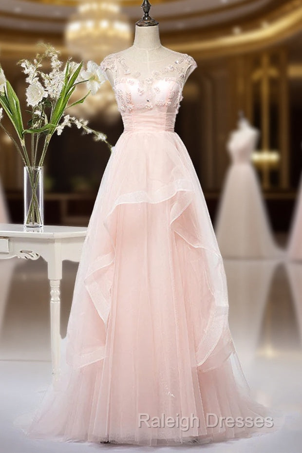Pink Elegant Tulle A-Line Floor Length Wedding Party Dresses, Light Pink Gown Main image