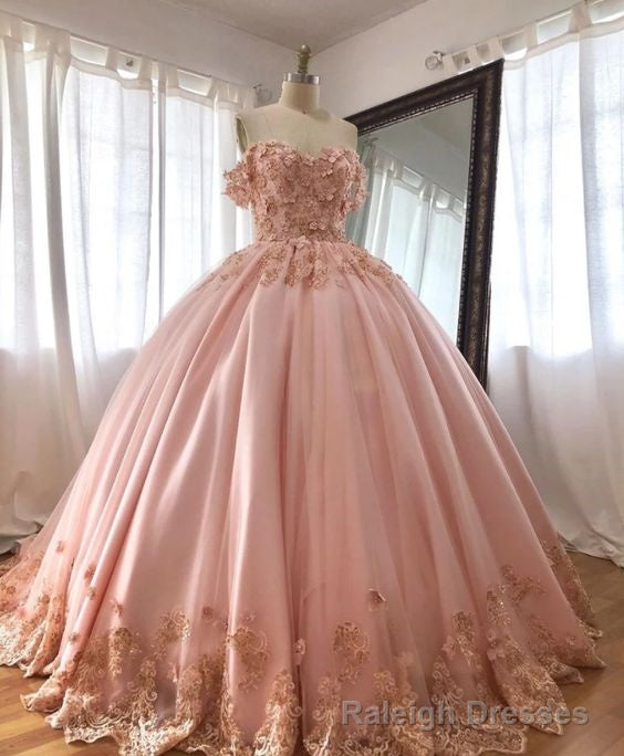 Pink Embroidered Lace Ball Gown Quinceanera Dresses Off Shoulder Main image