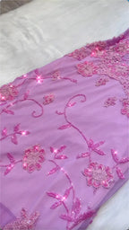 Pink Fashion Exquisite Beaded Spaghetti Strap A-Line Lace Floor Length Elegant Ball Gown Evening Dress