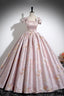 Pink Floral Satin Long Prom Dresses Beautiful A-Line Prom Dresses With Bow