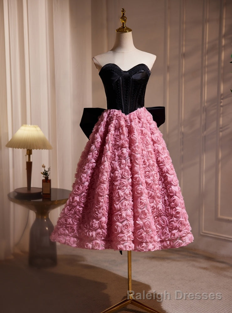 Pink Flower Strapless Homecoming Dress With Bow Main image