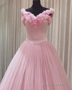 Pink Flowers Quinceanera Dress Ball Gowns Off The Shoulder
