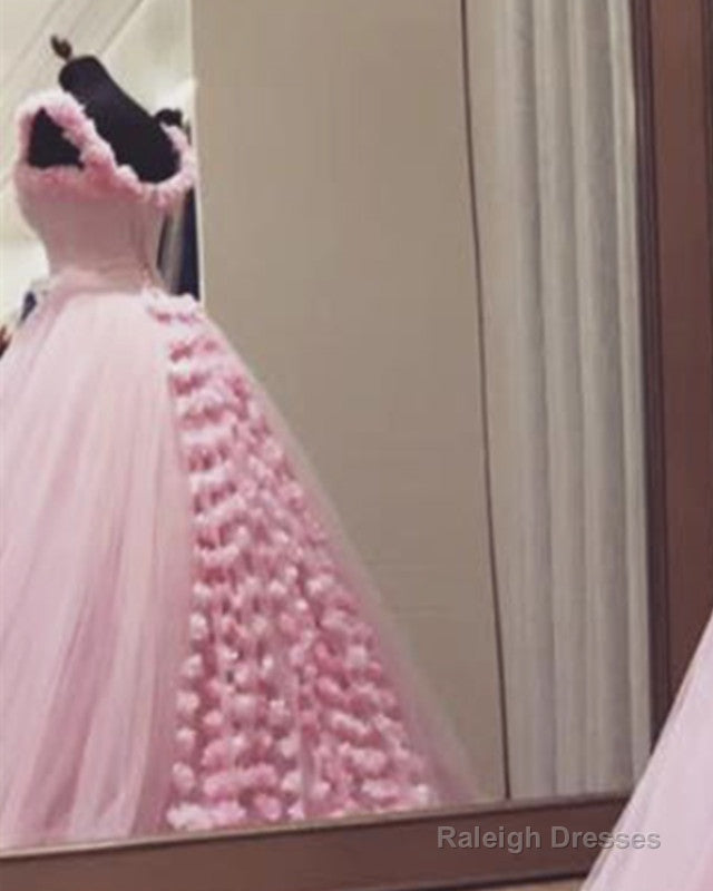 Pink Flowers Quinceanera Dresses Ball Gown Off The Shoulder