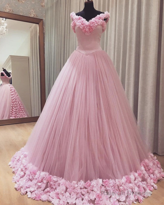 Pink Flowers Quinceanera Dresses Ball Gown Off The Shoulder Main image