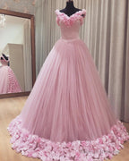 Pink Flowers Quinceanera Dress Ball Gowns Off The Shoulder