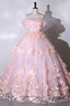 Pink Flowers Sweetheart Ball Gowns Formal Dresses, Pink Long Sweet 16 Dresses