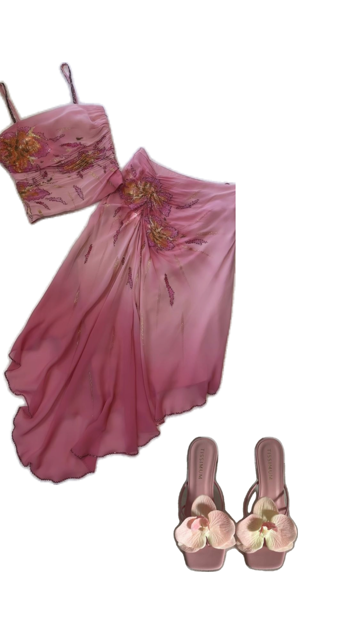 (Out Of Stock)Pink Gorgeous Exquisite Beaded Spaghetti Strap Long Chiffon Elegant Suit Ball Gown Evening Dress Party Dress Prom Dress