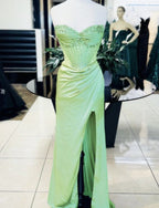 Pink/Green/Blue Gorgeous Shiny Exquisite Beaded Long Slit Elegant Sexy Prom Dress Evening Dress Party Dress