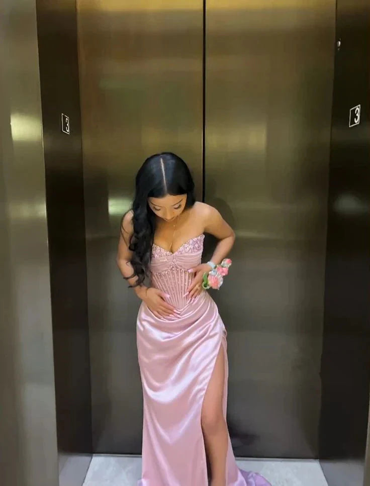 Pink/Green/Blue Gorgeous Shiny Exquisite Beaded Long Slit Elegant Sexy Prom Dress Evening Dress Party Dress