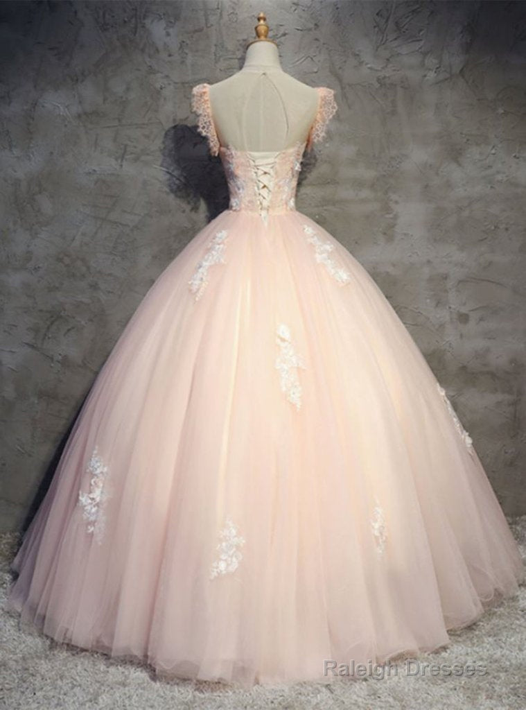 Pink Gorgeous Tulle And Lace Cap Sleeves Sweet 16 Dress Pink Prom Gowns