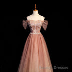 Pink Gradient Beaded Sweetheart Party Dress, Pink Gradient Evening Party Dresses