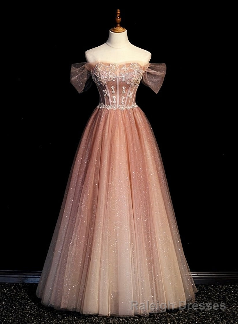 Pink Gradient Beaded Sweetheart Party Dress, Pink Gradient Evening Party Dresses