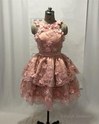 Pink Halter Mini Dresses With 3D Flowers